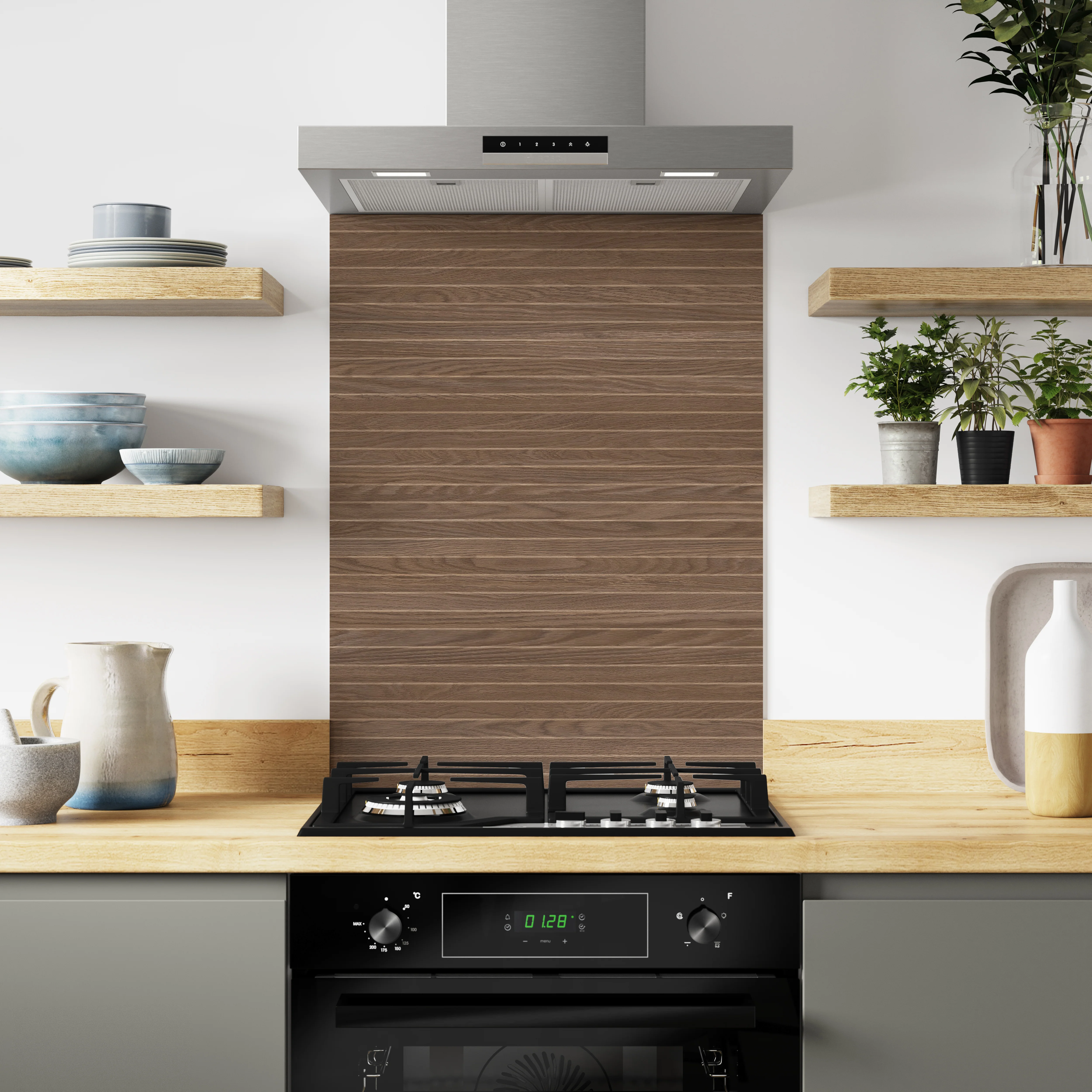 Bushboard Alloy Fluted Oak Aluminium Feature Kitchen Splashback - Image 3