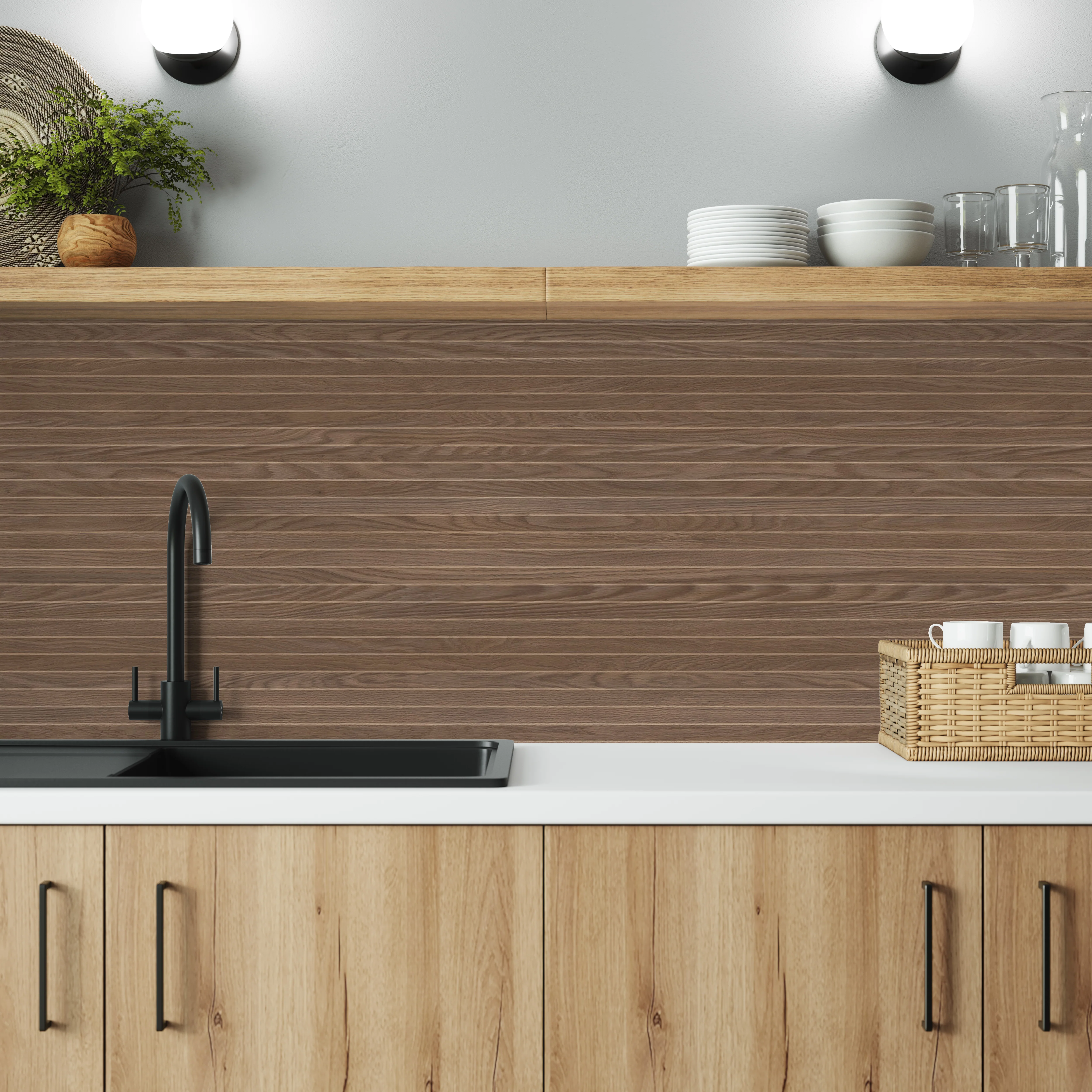 Bushboard Alloy Fluted Oak Aluminium Feature Kitchen Splashback - Image 6
