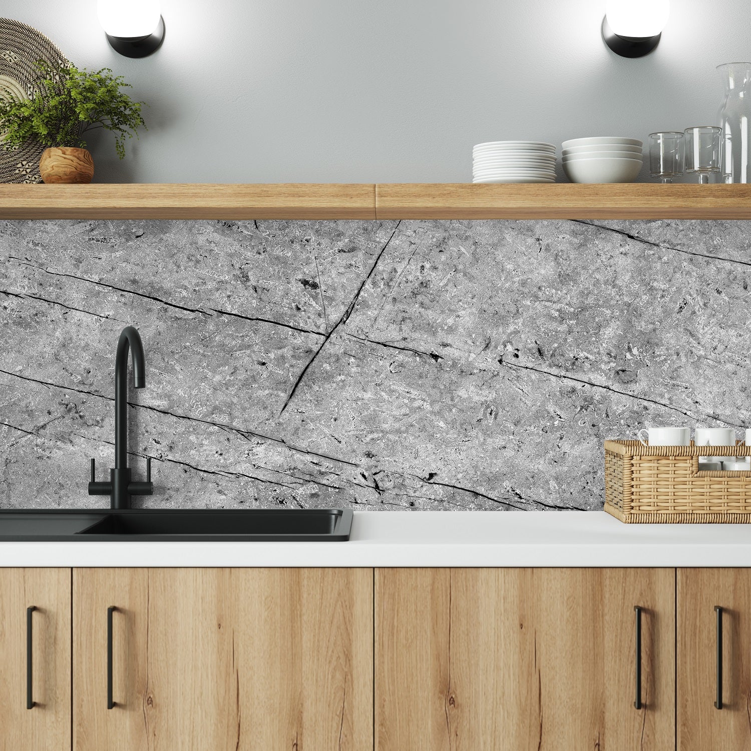 Bushboard Alloy Fossil Marble Aluminium Feature Kitchen Splashback - Image 6