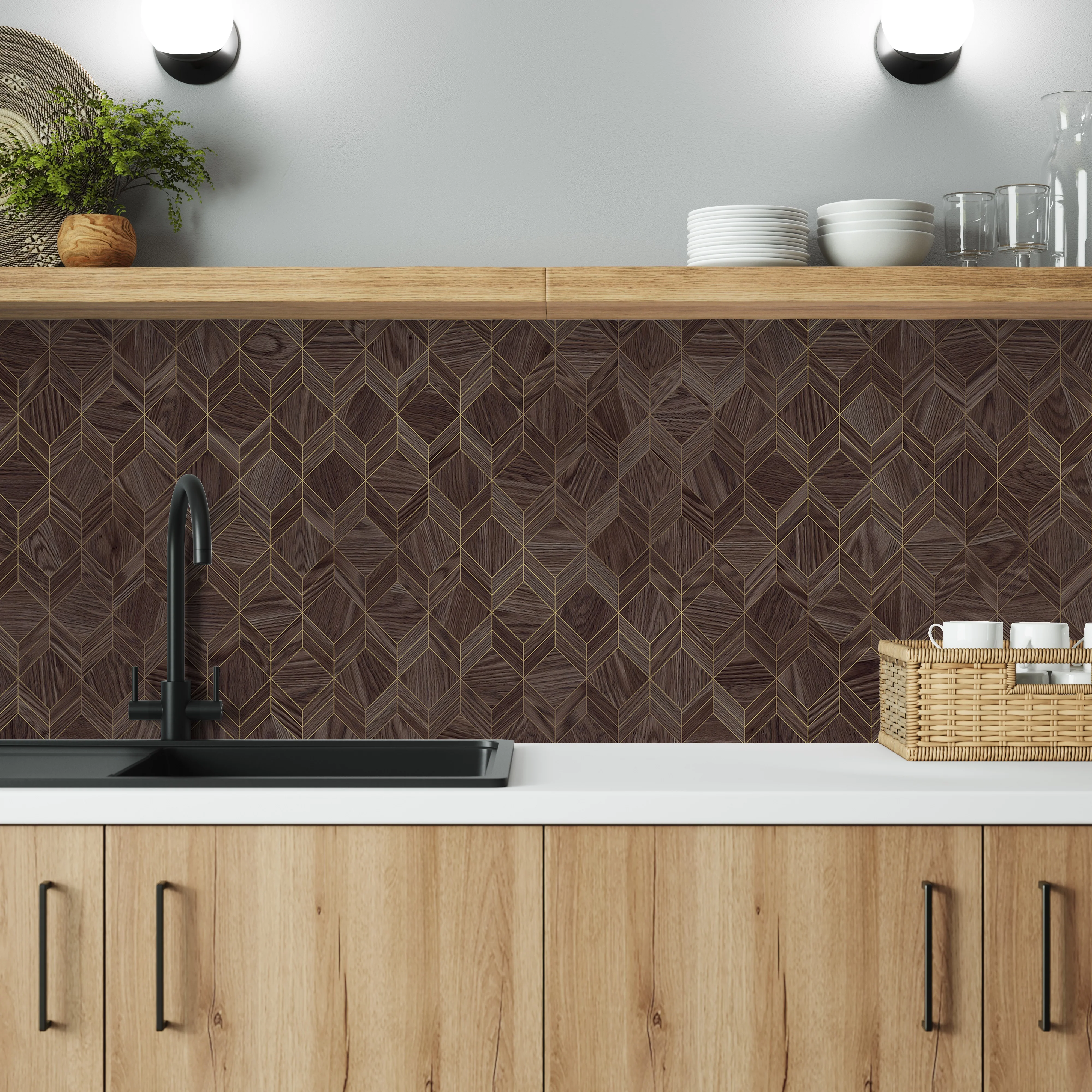 Bushboard Alloy Heritage Walnut Aluminium Feature Kitchen Splashback - Image 4