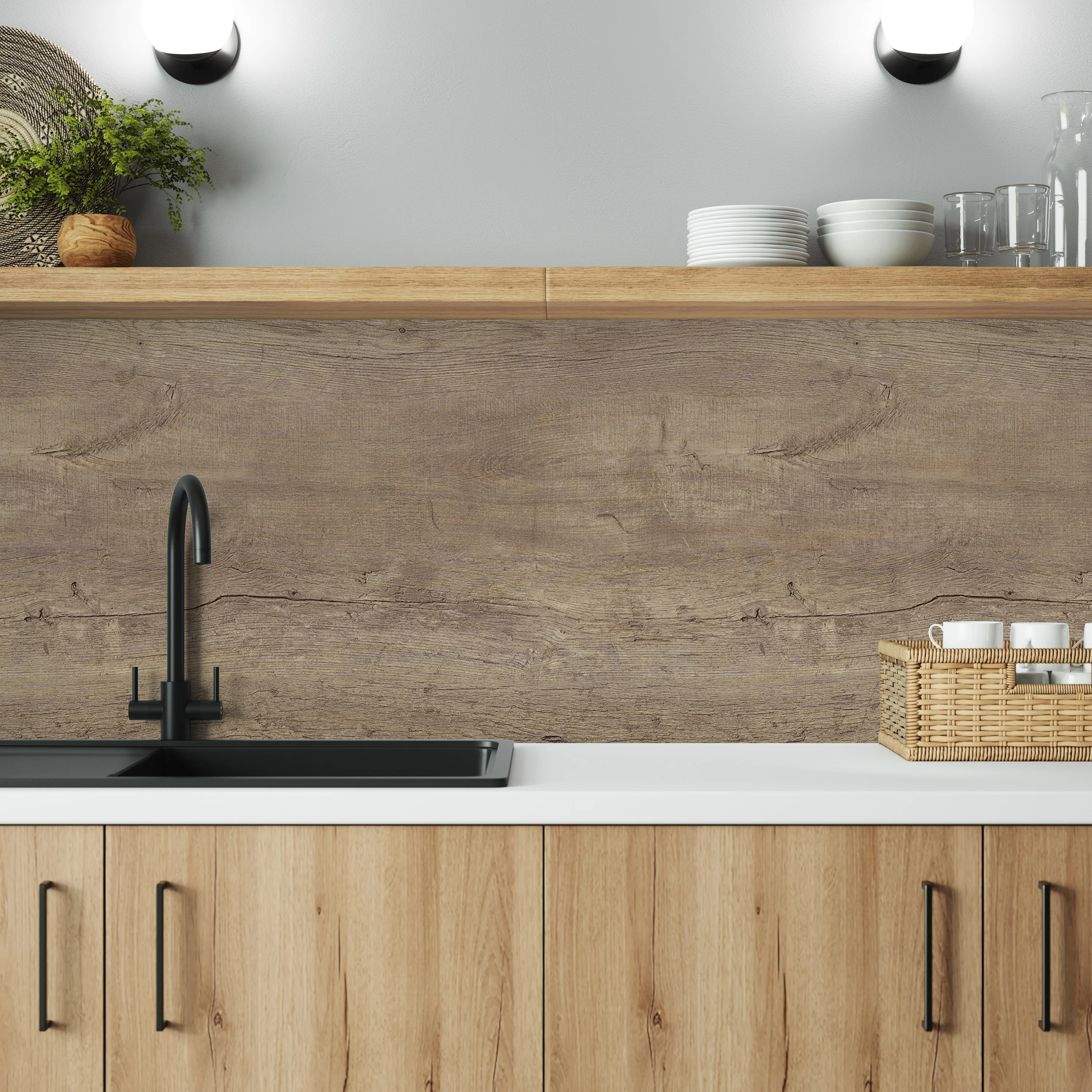 Bushboard Alloy Nordic Oak Aluminium Feature Kitchen Splashback - Image 4