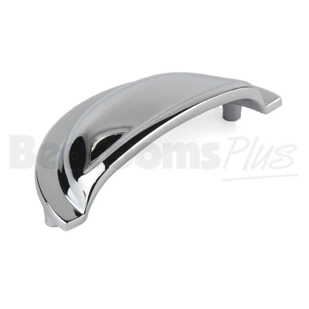 M4TEC Cromarty D8 Chrome Cup Drawer Pull Handle – Polished Cabinet & Cupboard Shell Handle (76mm Centres) - Image 2