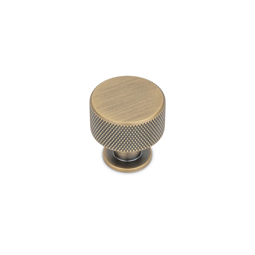 FENDER KNURLED Round Post Knob Kitchen/Bedroom Door Handle Antique Brass