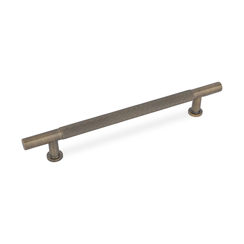 FENDER KNURLED T Bar Handle Kitchen/Bedroom Door Handle Antique Brass (Various Sizes)