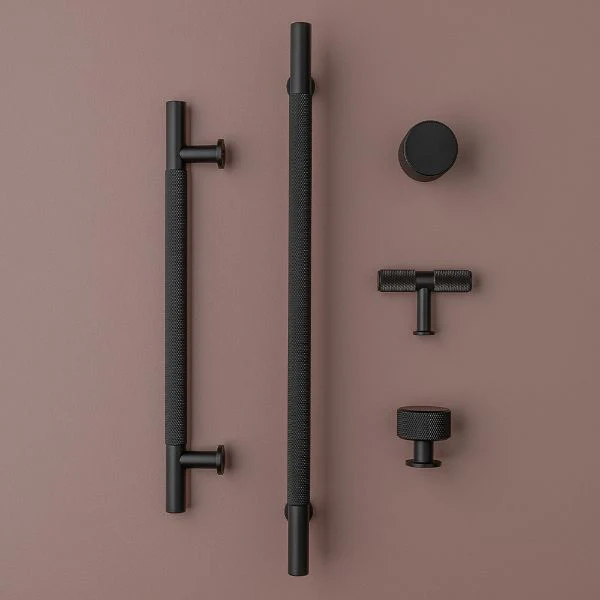 FENDER KNURLED T Bar Handle Kitchen/Bedroom Door Handle Matt Black (Various Sizes) - Image 2