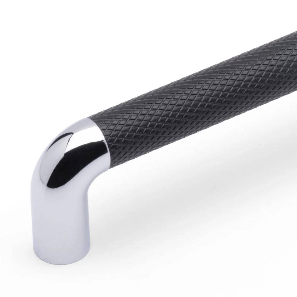 LANY KNURLED D Handle Kitchen/Bedroom Door Handle Black / Chrome (Various Sizes) - Image 3