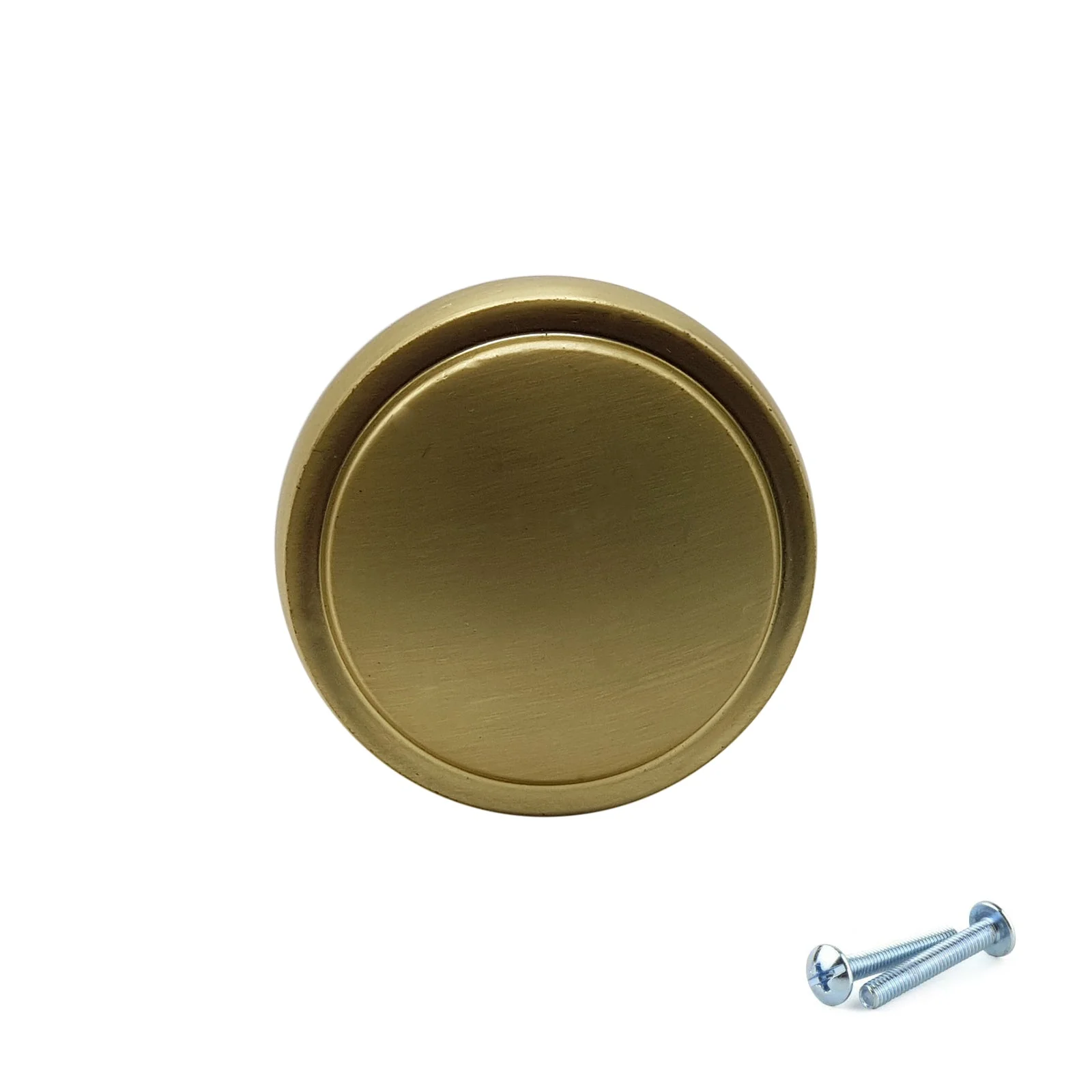 M4TEC Brushed Brass Flat Disc Knob Handle – VG7 Series (28mm Cabinet, Drawer & Cupboard Knob) - Image 3