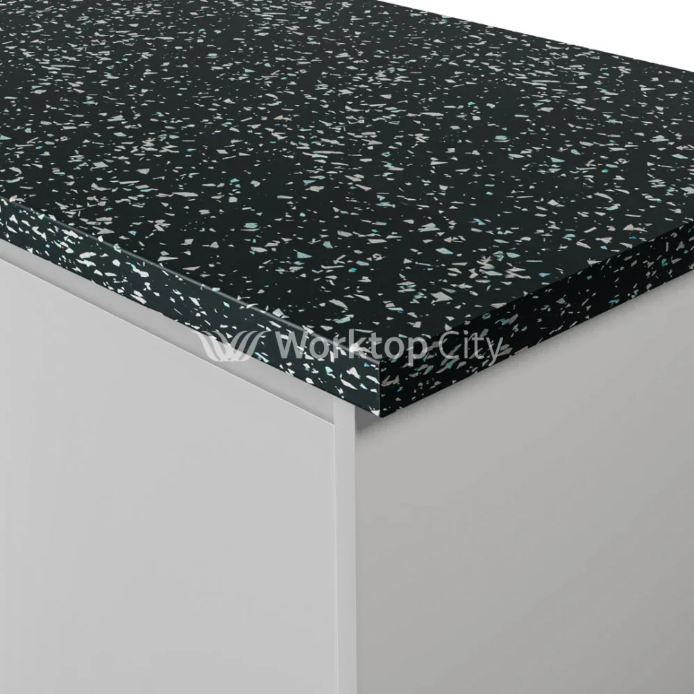 Spectra Black Spark Postformed Laminate Kitchen Worktops- Quartz Finish