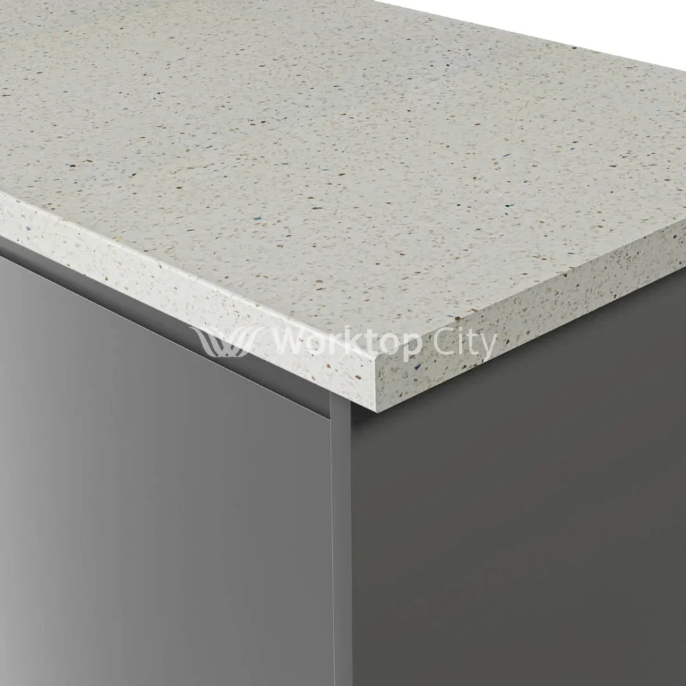 Spectra White Terrazzo Postformed Laminate Kitchen Worktops - Quartz Finish