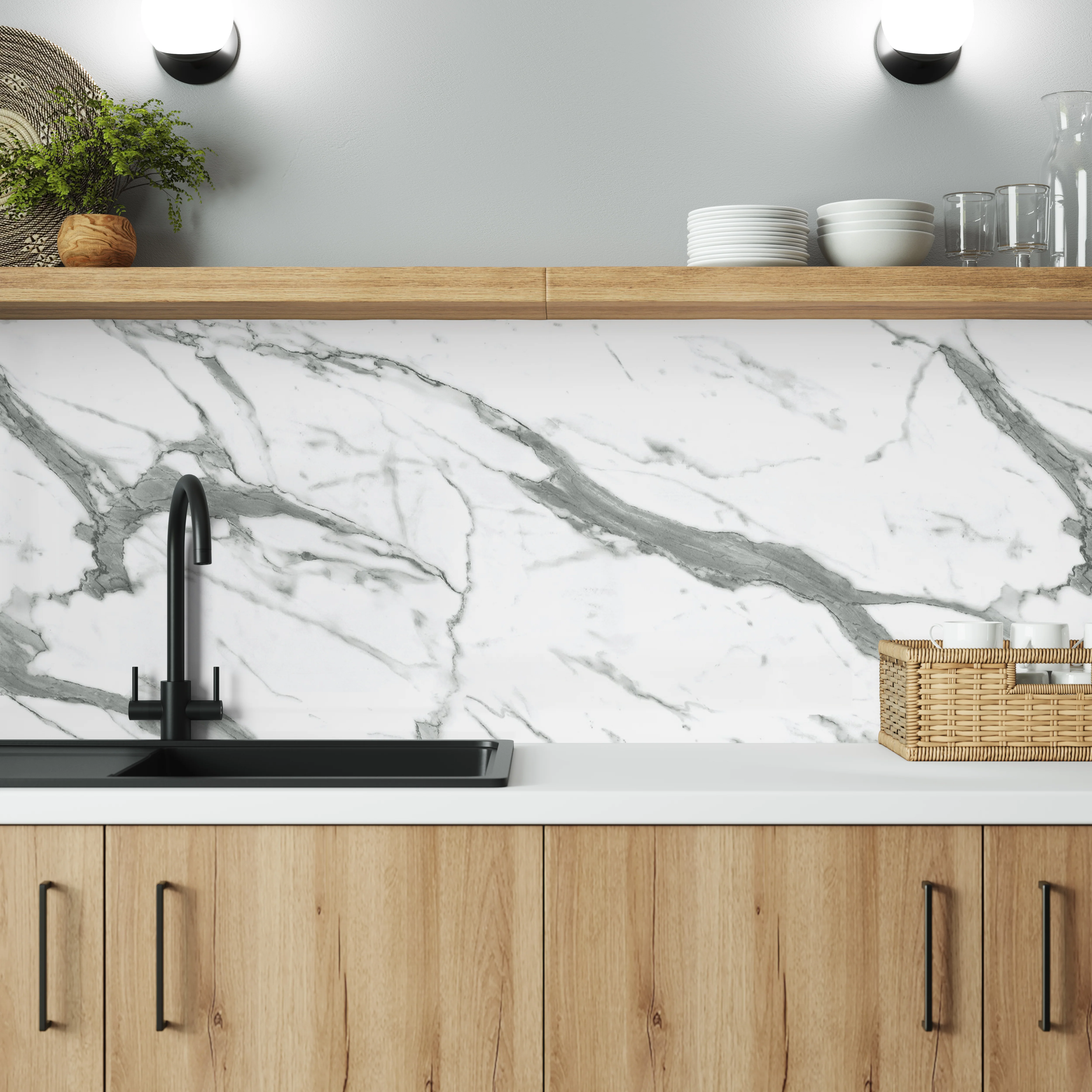Wilsonart Alloy White Marble Aluminium Feature Kitchen Splashback - Image 4