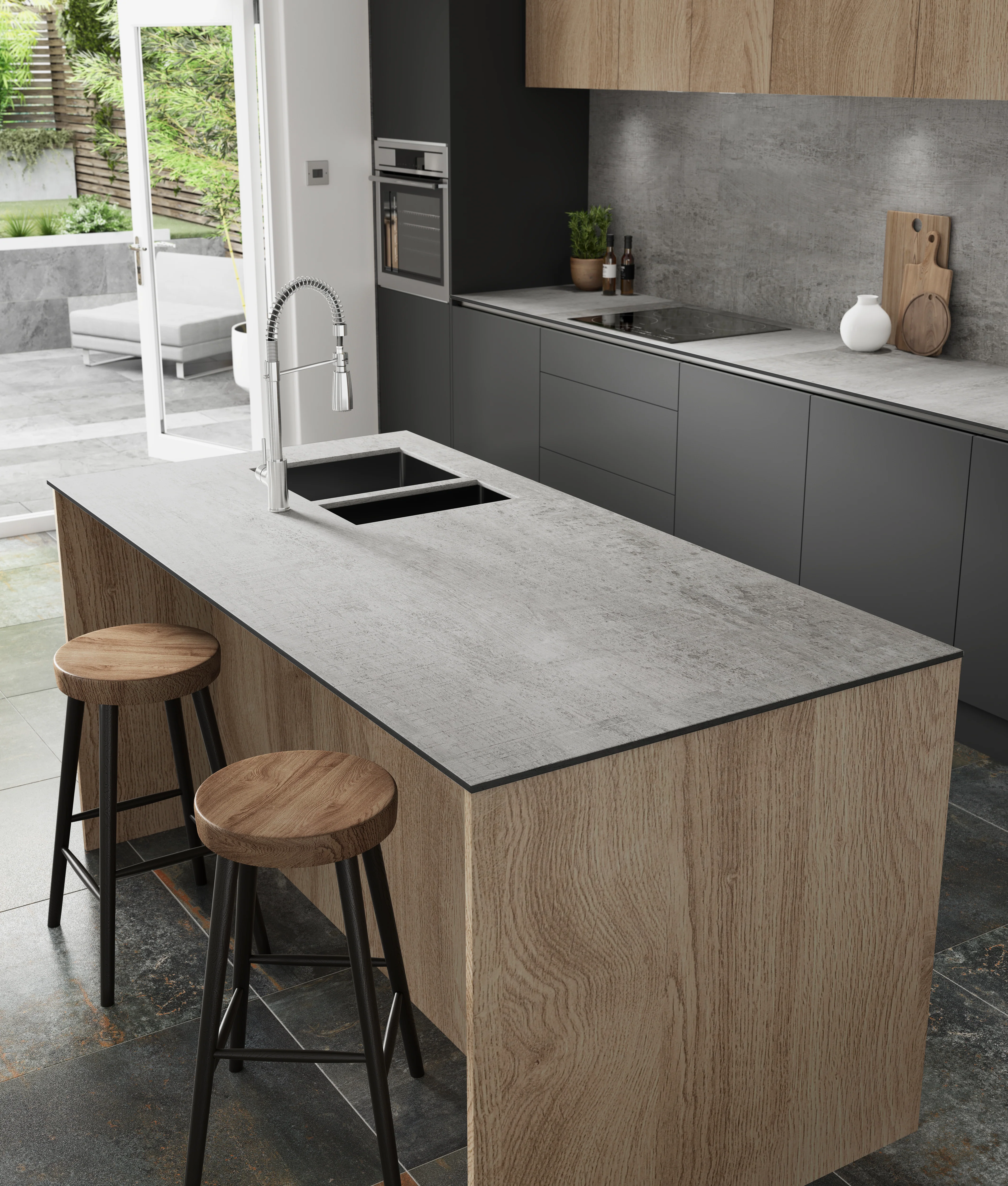 Wilsonart Zenith Woodstone Gris Compact Laminate Kitchen Worktops (Black Core) - Image 3