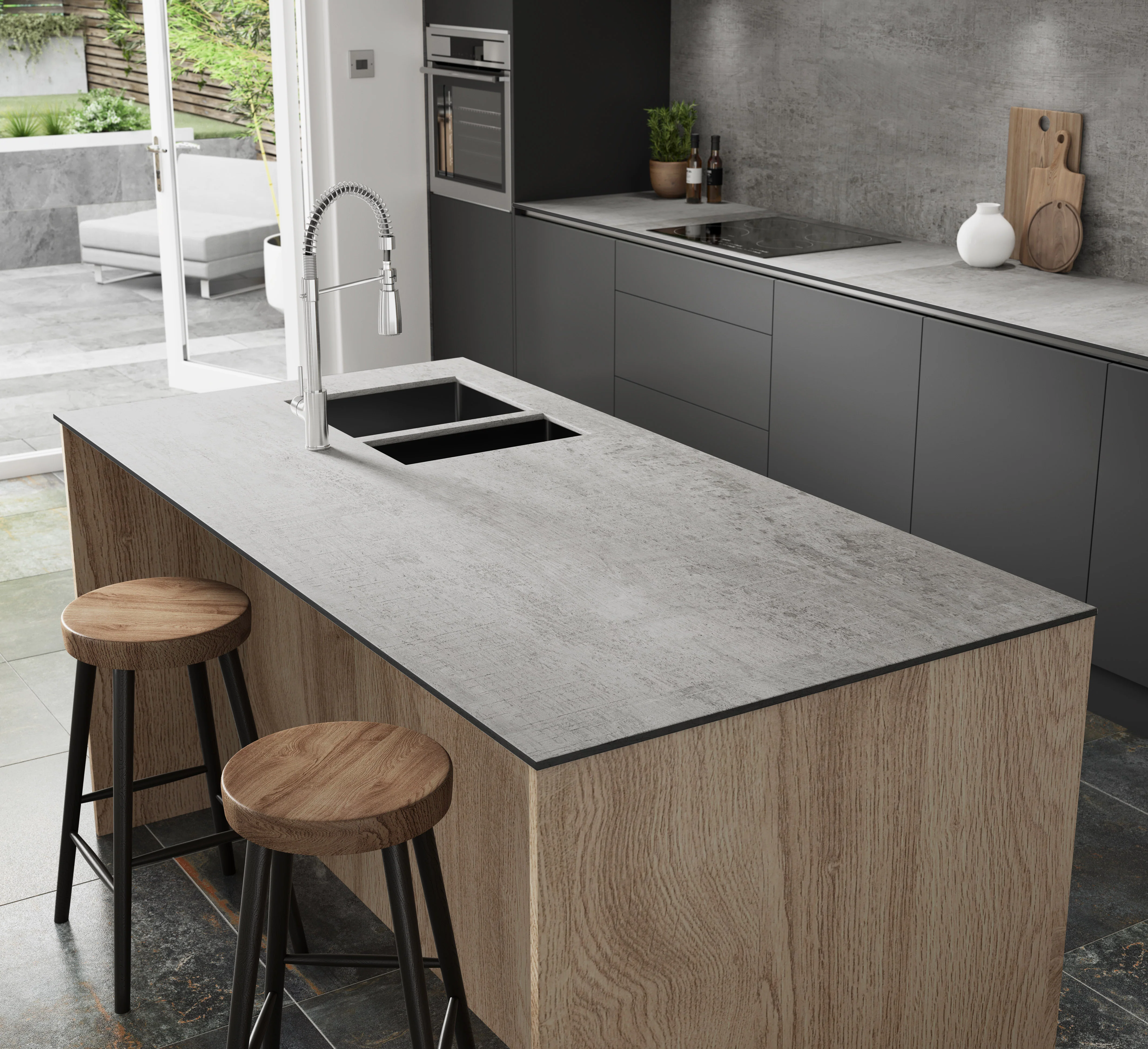 Wilsonart Zenith Woodstone Gris Compact Laminate Kitchen Worktops (Black Core) - Image 4
